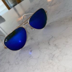 Authentic 58 in Ray Ban Aviators- blue flash